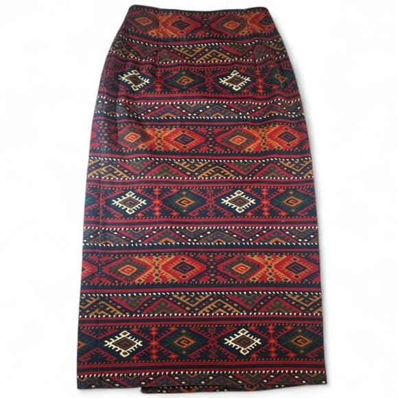 Vintage Cambridge Dry Goods Red Aztec Tribal Print Wrap Skirt | Size 8/10 | EUC - Picture 3 of 9